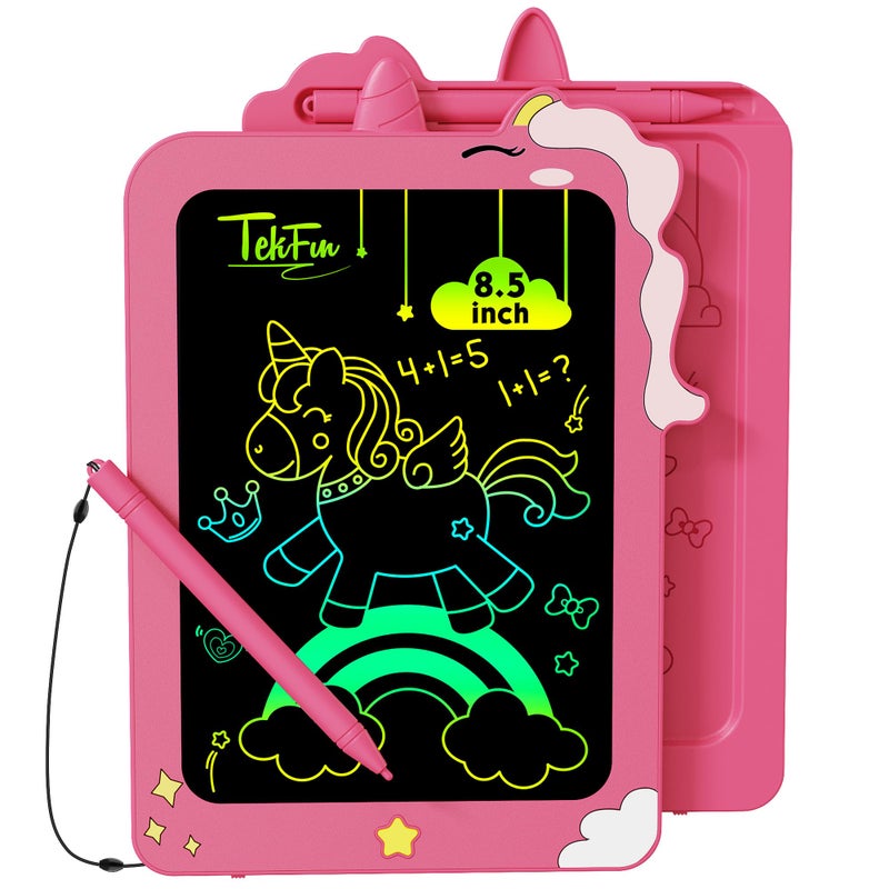 TEKFUN LCD Writing Tablet for Kids  8.5 Inch Unicorn Toddler Doodle Board  Drawing Tablet  Reusable Electronic Pads Educational and Learning Toy Gift for 3-8 Years Old Boy and Girl (Pink) - Image 1